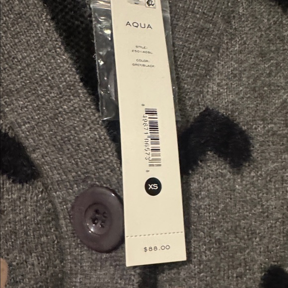 Aqua Heather Gray Knit Cardigan with Black hearts Detailing XS - Picture 8 of 10